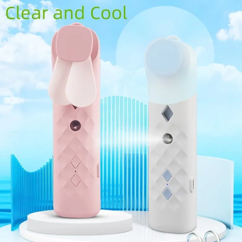 2 In 1 Portable Fan Humidifier USB Rechargeable Handheld Fan Water Spray Fan Face Steamer Air Conditioner Cooling Fan