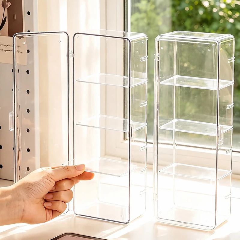 1 Stück Transparenter 4-Schichtiger Mini-Vitrinenschrank mit Tür, Klare Kunststoff-Aufbewahrungsbox, Staubdicht, Platzsparend, Halter für Kleine Ornamente ZYF