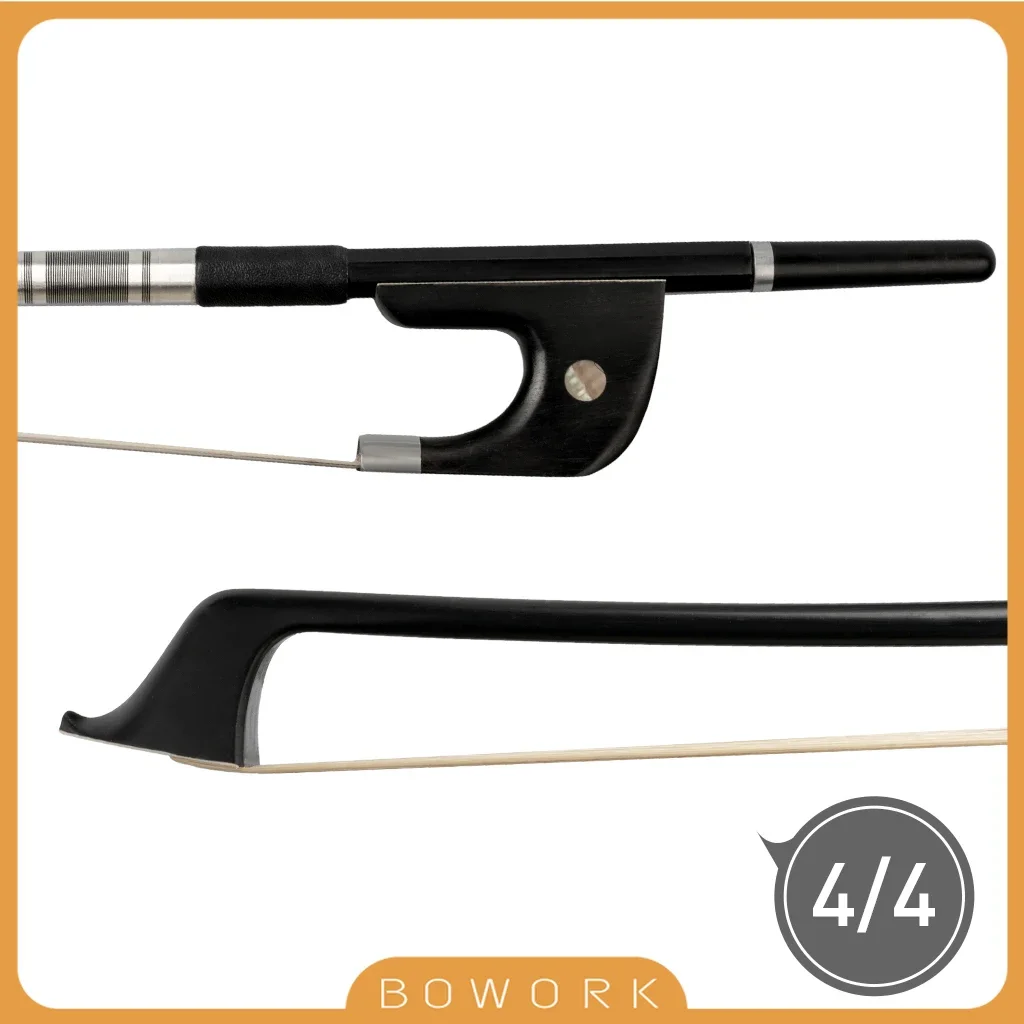 ADVANCED Pure Black Carbon Double Bass Bow German Style 4/4 Upgright Bass Bow Arch Grade Ebony Frogs & Long Button & Horsehair