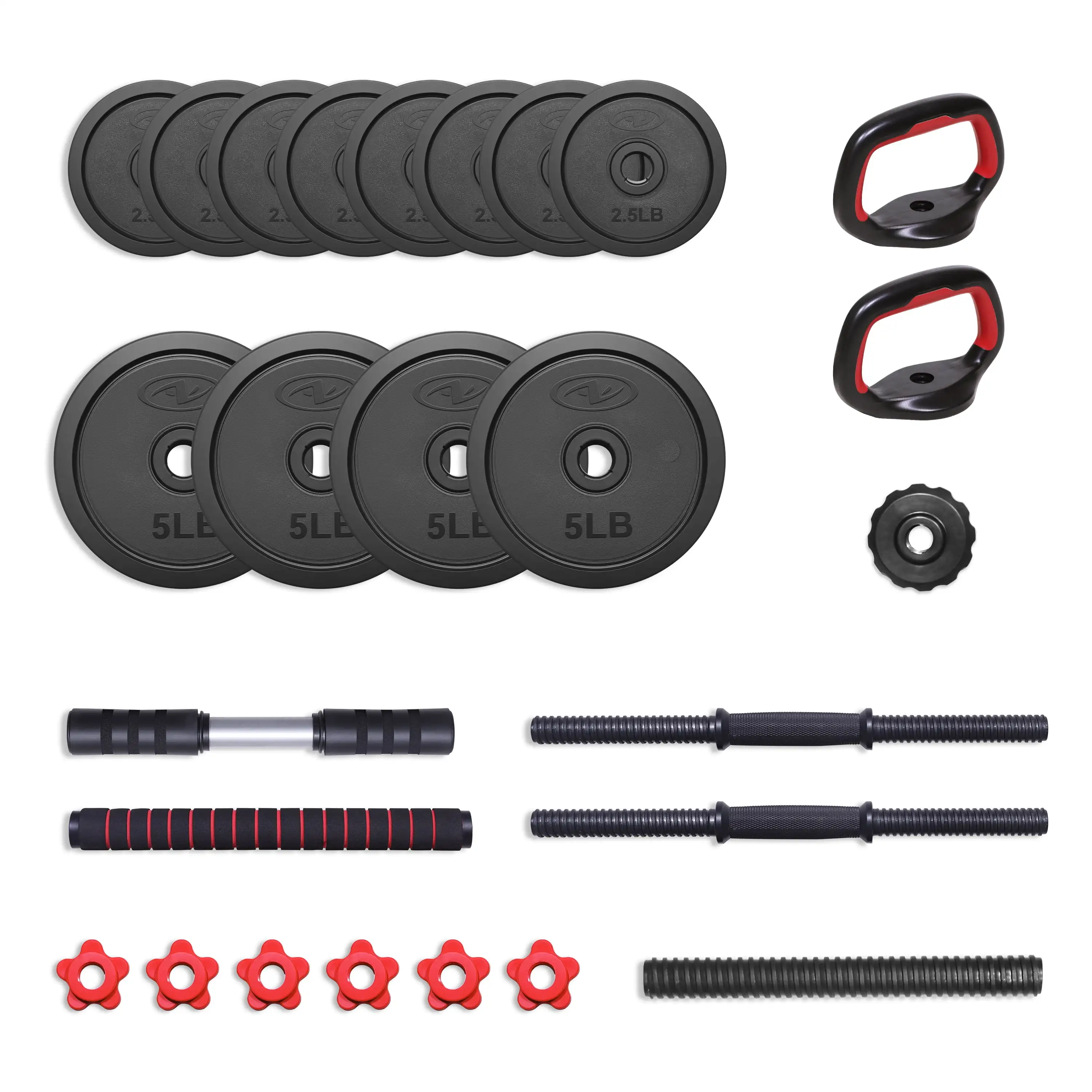 

40LB 5 in 1 Adjustable Dumbbell Set , Fitness Exercises for Home Gym, Black, 1-inch Holes Fit Standard Sized Bar