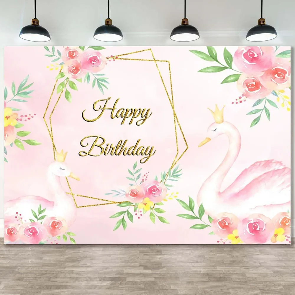 

Swan Girls Birthday Party Backdrop Bohemian Pink Flowers Princess Ballet Baby Shower Decor Banner Photography Background Props