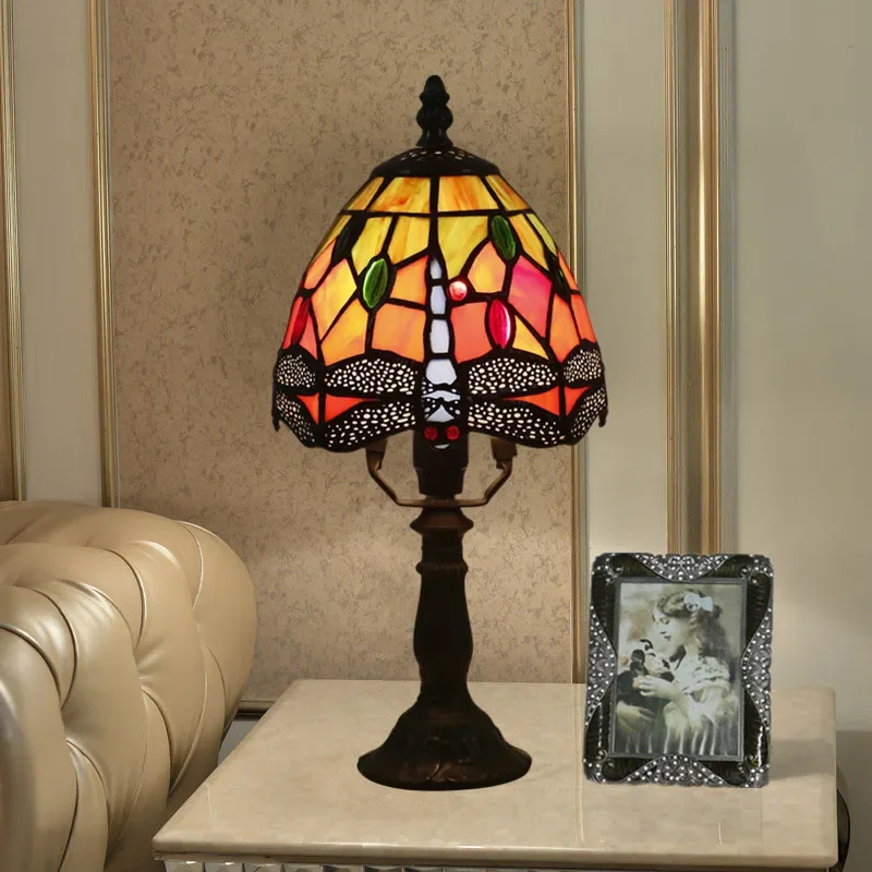Handmade Stained Glass Table Lamp E27 Retro Mediterranean Style Table Light Bedroom Bedside Nightstand Decor Lighting Fixture