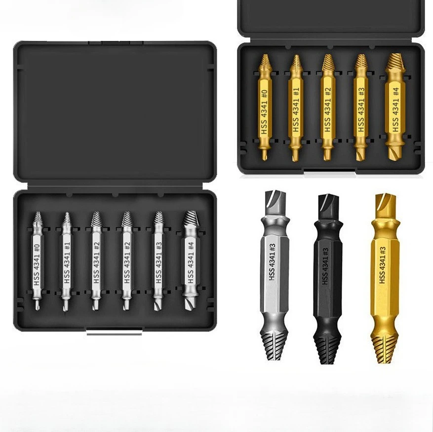 6PC 4341 Double Ended Broken Screw Extractor Set Remove Stripped Damaged Screws Bolt Removal Tool Kit