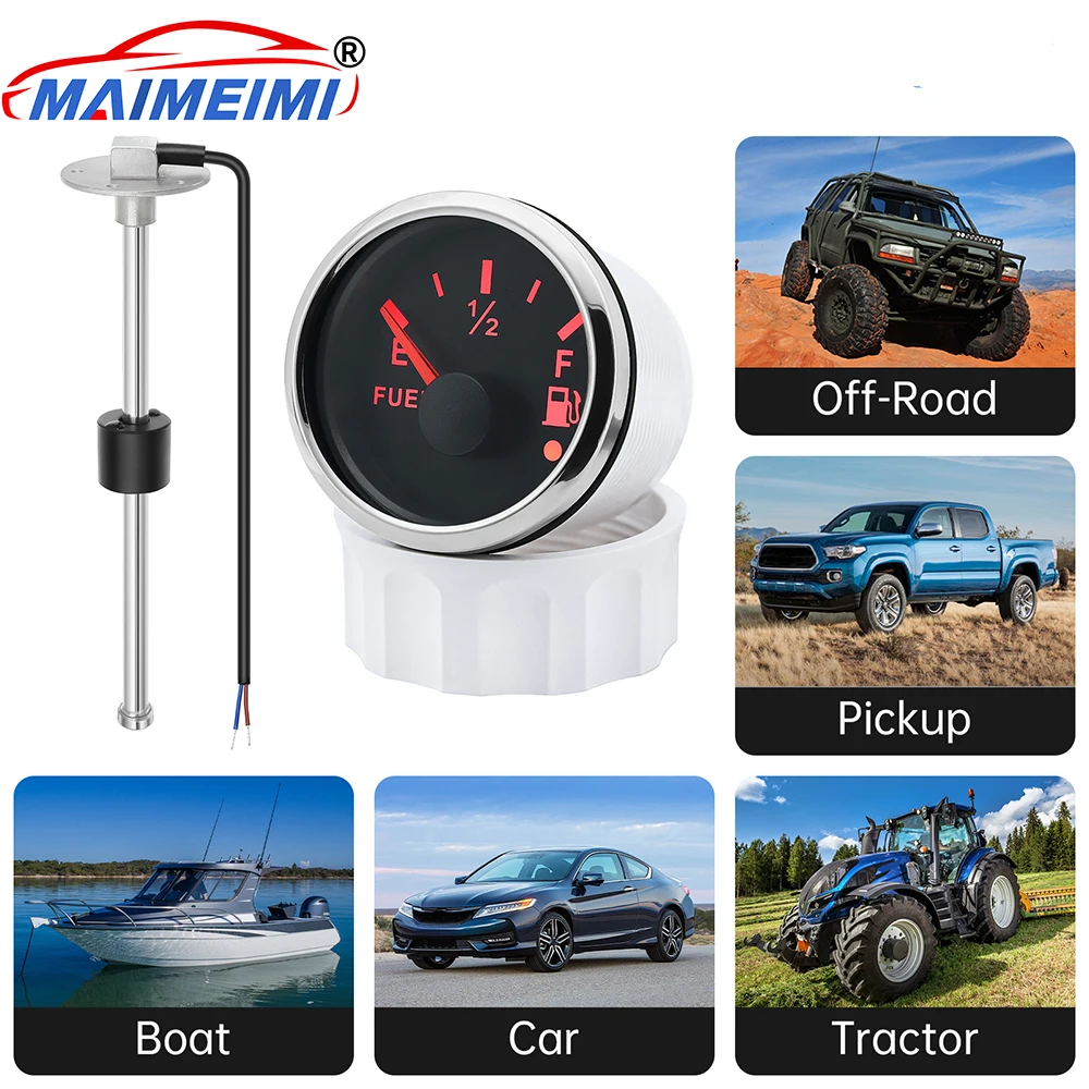 

0-190ohm Car Boat Fuel Tank Level Gauge 7 colors with fuel level sensor 100-600mm stainless steel 316L bezel+anti-fog glass