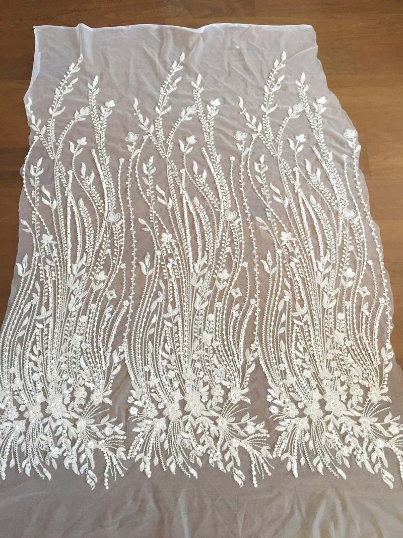 Embroidered Lace Fabric for Wedding Dress, 3D Flowers, Beaded Sequins, Small Flower Applique, RS4025