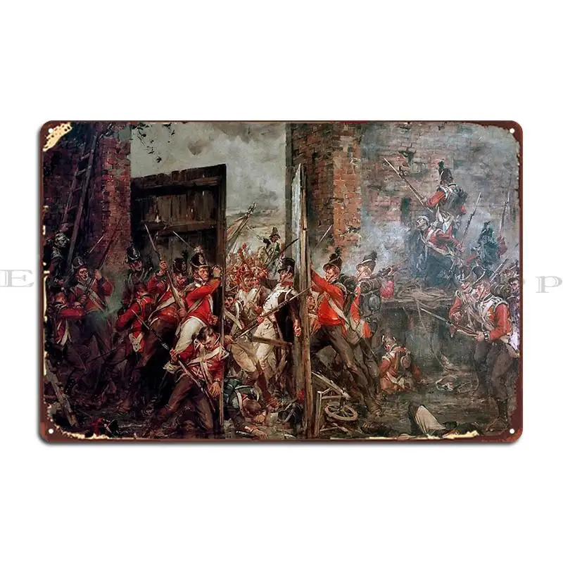 1815 Napoleonic Wars Battle Of Waterloo Closing The Gates At Hougoumont Metal Sign Print Wall Mural Classic Tin Sign Poster