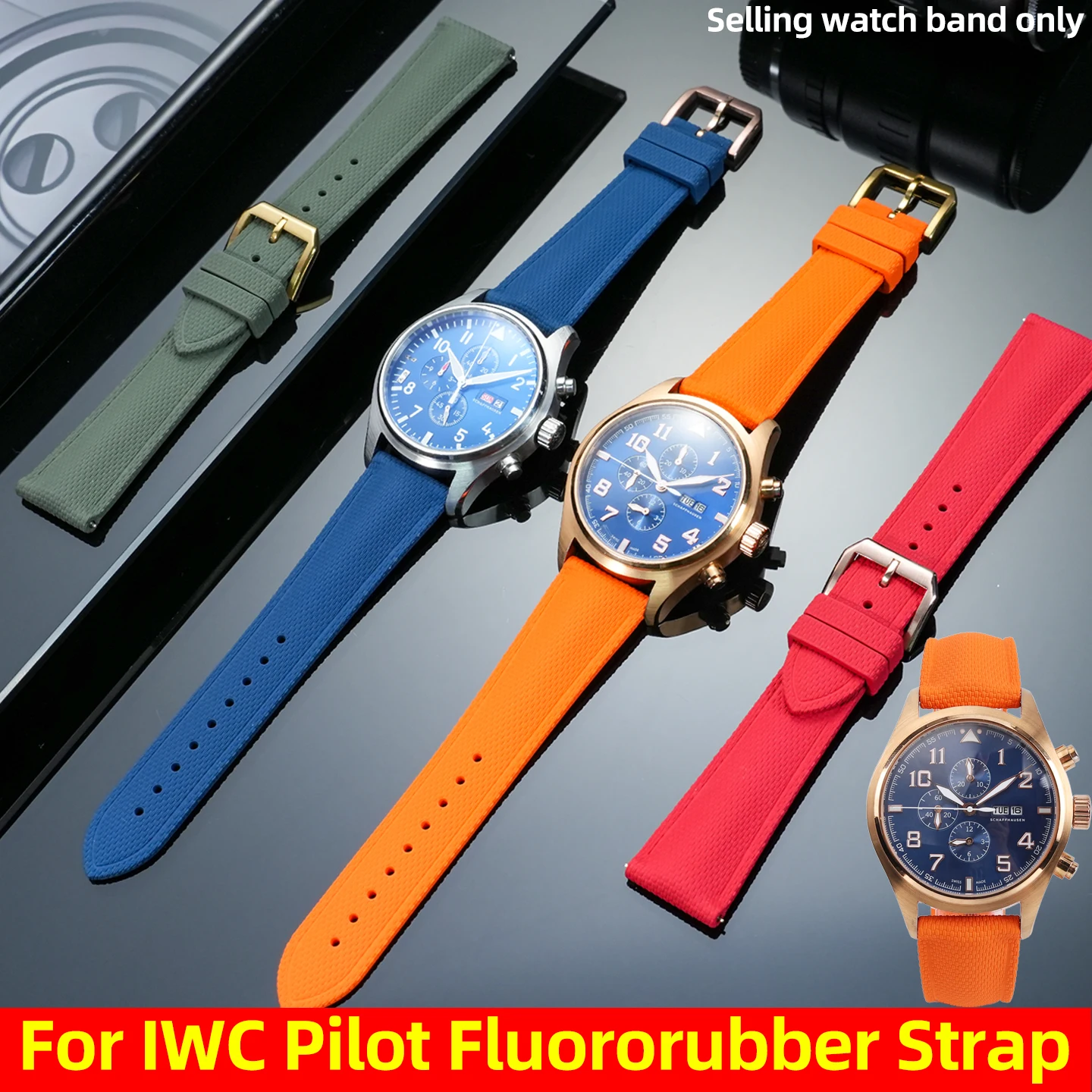 

Для IWC Pilot ремешок для часов 20 мм 21 мм 22 мм фторкаучуковый ремешок для часов Mark XVII IW377701 IW377714 мужской водонепроницаемый браслет FKM