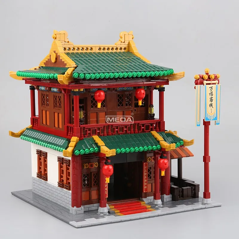 Bloques de construcción de arquitectura tradicional china, 3046 Uds., Zhonghua Street Inn, Hotel, modelo de ladrillos, juguetes para decoración de escritorio para adultos