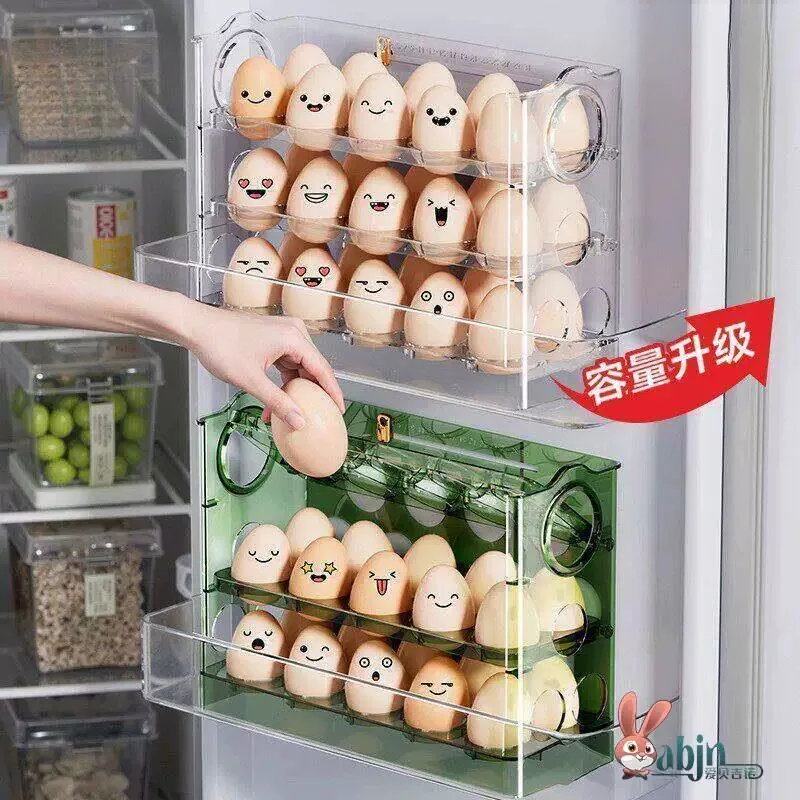 Automatic Flip Cover Egg Storage Box Refrigerator Side Door Special Egg Organizer Storage Tray Egg Holder Egg Carton