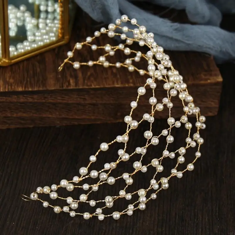 

W0YA Korean Bride Pearl Mesh Hairband Headdress Retro Baroque Headband for Women