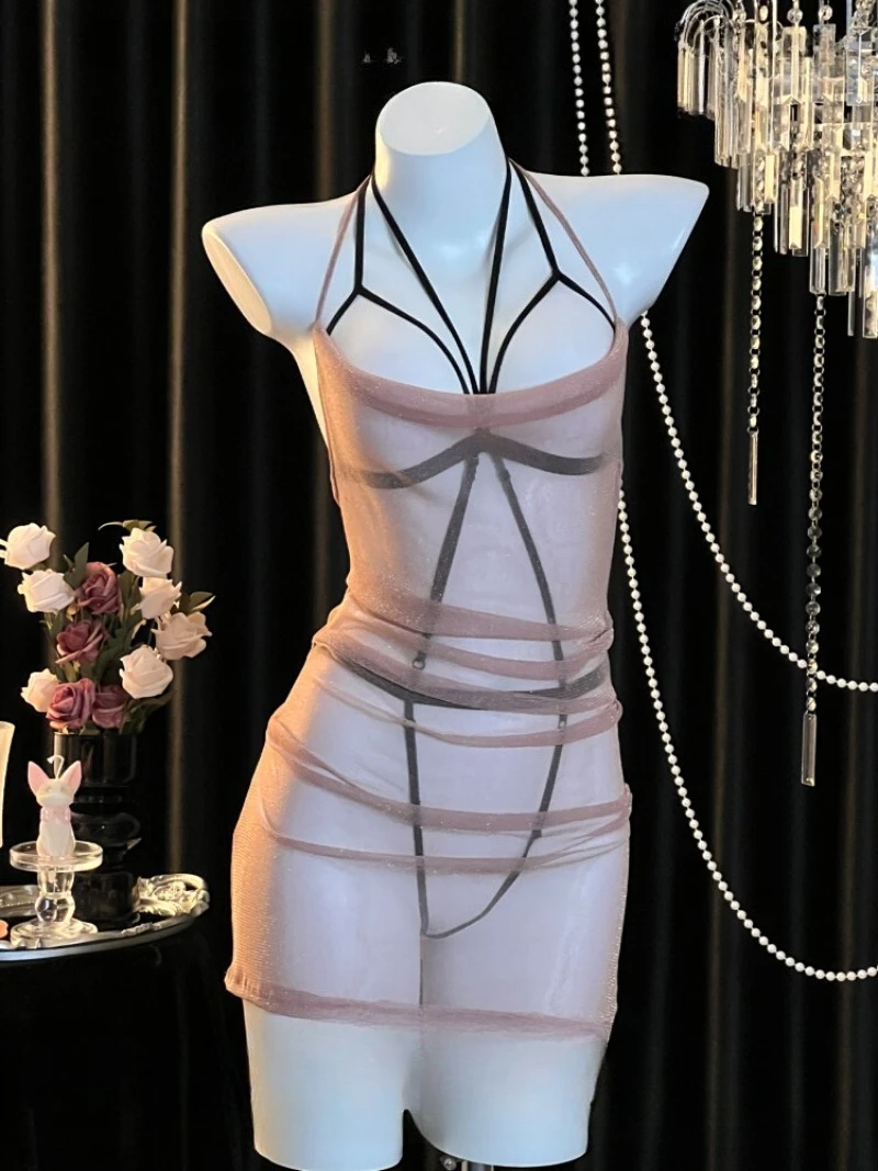 

Золотая шелковая прозрачная тюлевая ночная рубашка с галстуком на шее, сексуальное соблазнительное нижнее белье для похудения для женщин, романтическая внутренняя одежда в стиле Pure Desire с