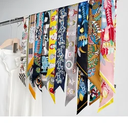 85*5cm 100% Silk Ring Scarf Ribbon Women Ladies Fashion Print Neck Head Hair Bag Scarves