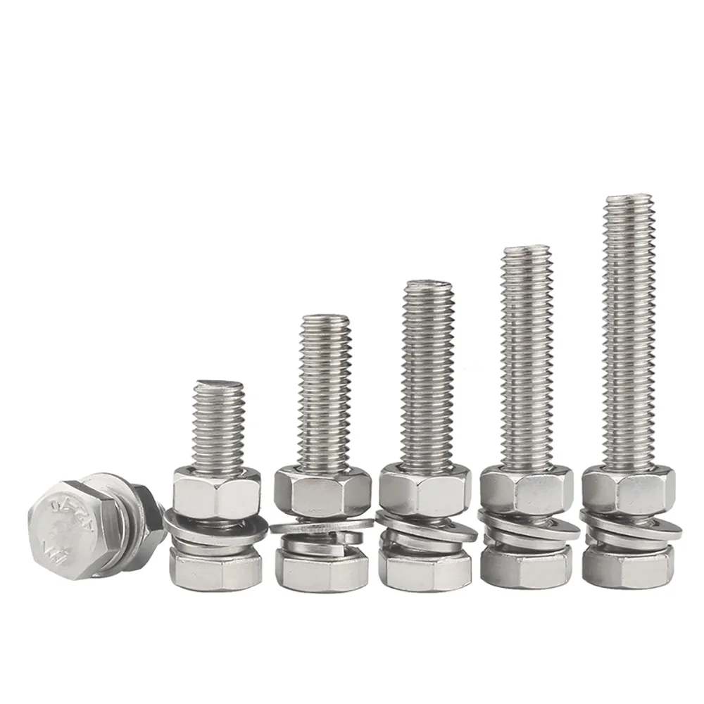 1-10set 304 Stainless Steel Outer Hex Head Cap Screws Bolts Set Length 8mm-220mm M6 M8 External Hexagon Screw With Washer Nut