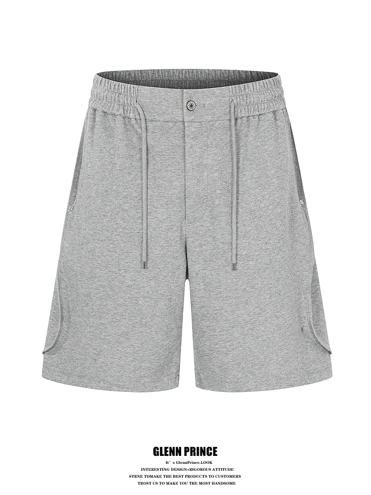 

Unique American Retro Arc Structure Collision Nail Shorts Men's Summer Sporty Five-Quarter Pants Casual High Waist Loose Fit