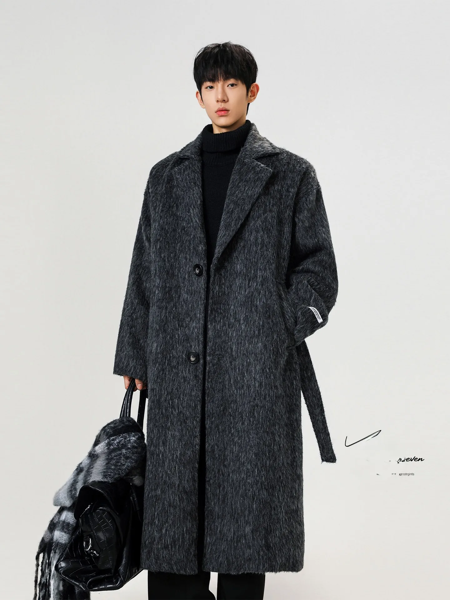 

Мужской черный кожаный плащ-тренч свободного кроя, непромокаемый, для мотоциклистов, для ночных клубов, осенняя ветровка, стильный, с поясом, модный