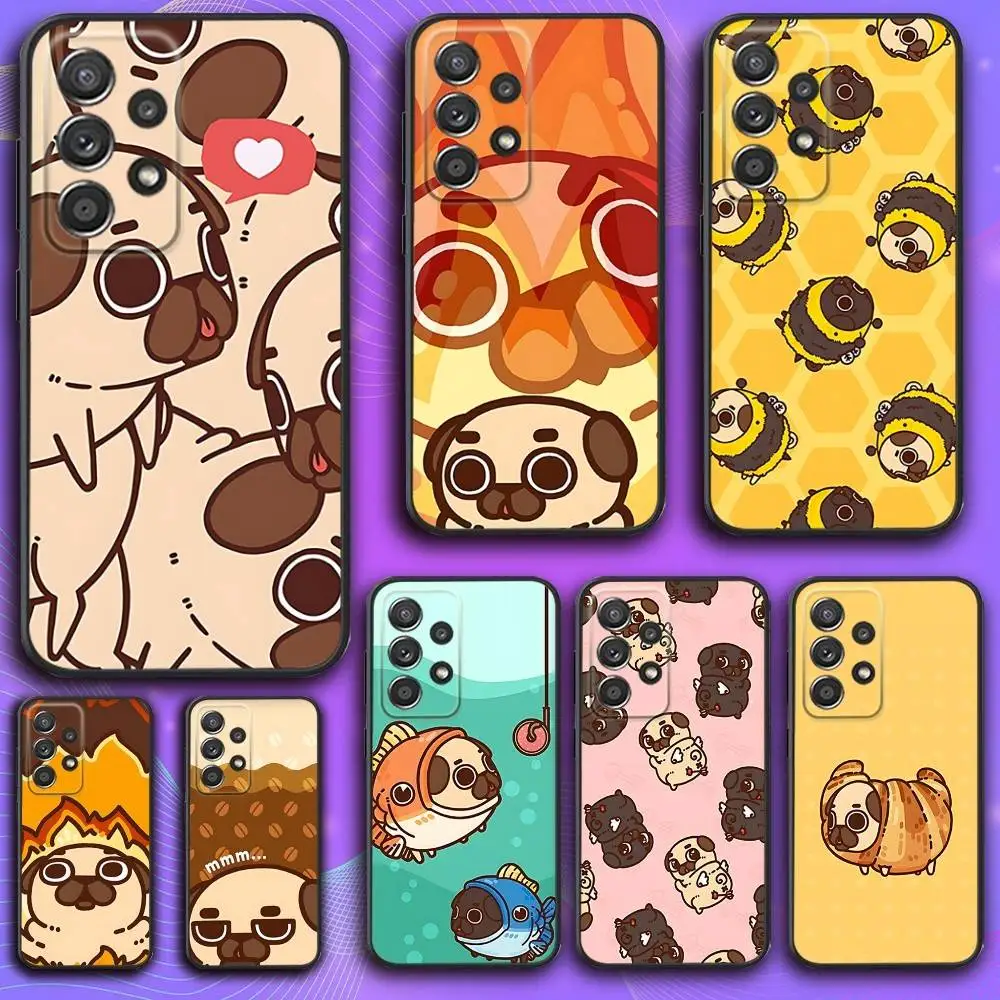 Capa de telefone fofa p-puglie pug dog para samsung s 25,24,23,22,30,21,10,9,ultra,plus,lite,fe,4,5 g capa preta macia