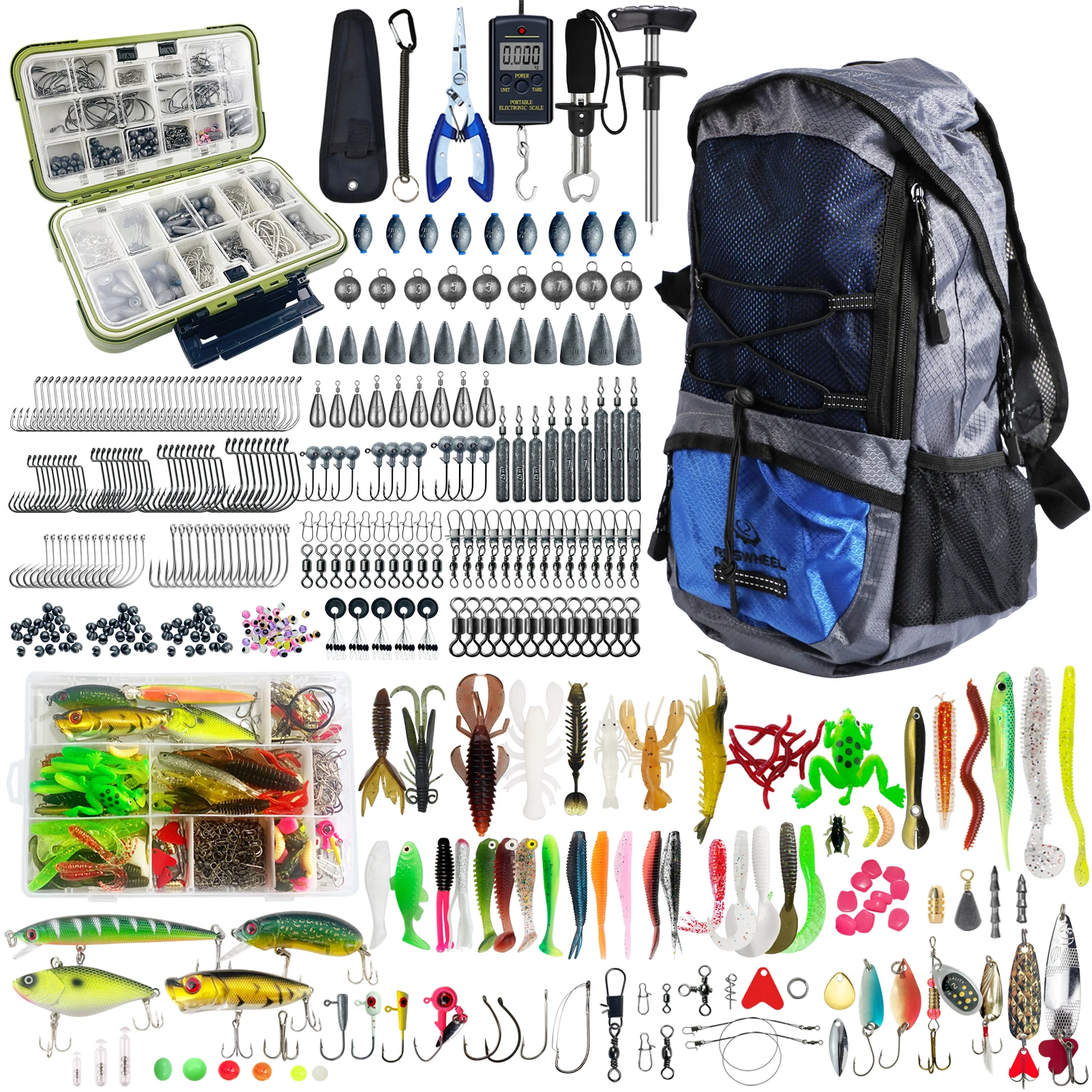 540pcs Fishing Gear Equipment Set Fish Hook Remover Tools Kit Fishing Backpack Accessories Fishing Lures Baits Kit for Saltwater