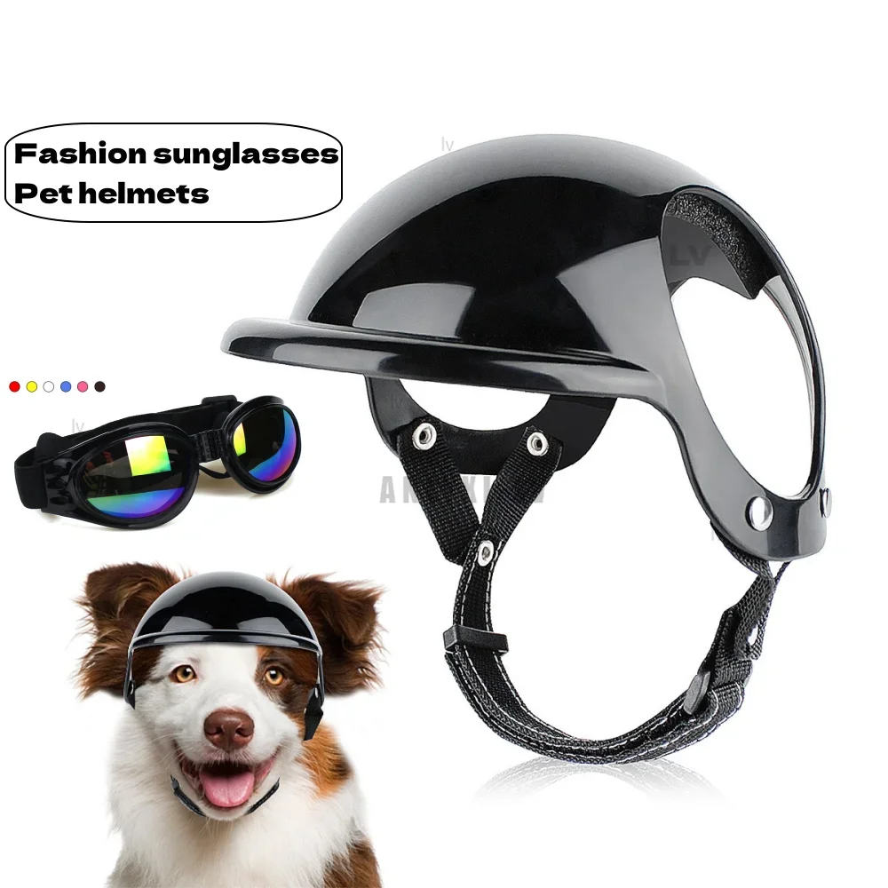 Pet Helmets Dog Cat Bicycle Motorcycle Helmet with Sunglasses Safety Dog Hat for Traveling Head Protection Pet Supplies