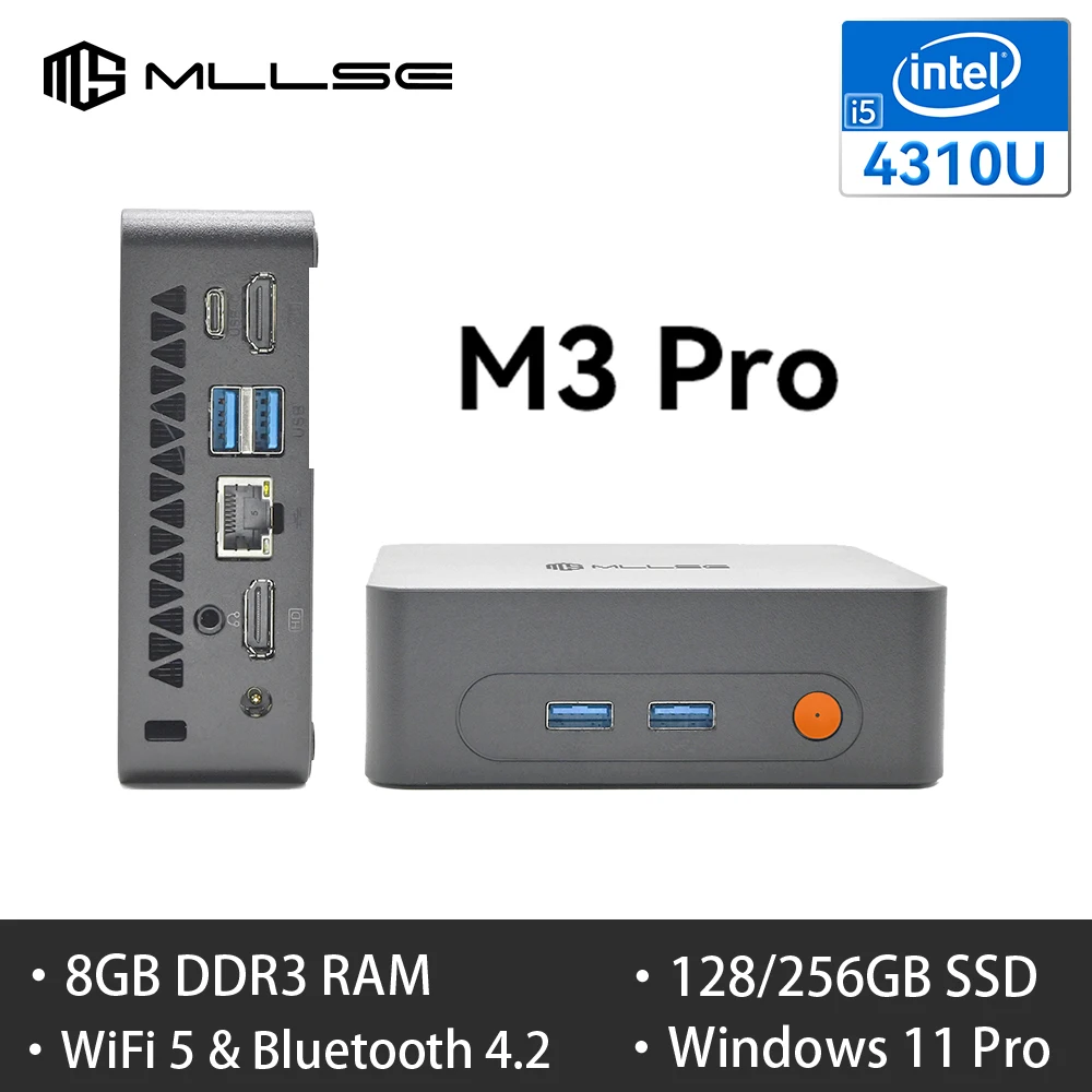 MLLSE NEW M3 Pro Mini PC Intel I5 4310U CPU 8G RAM 256GB ROM Compatible USB 3.0 Win11Pro Desktop Portable WiFi5 BT4.0