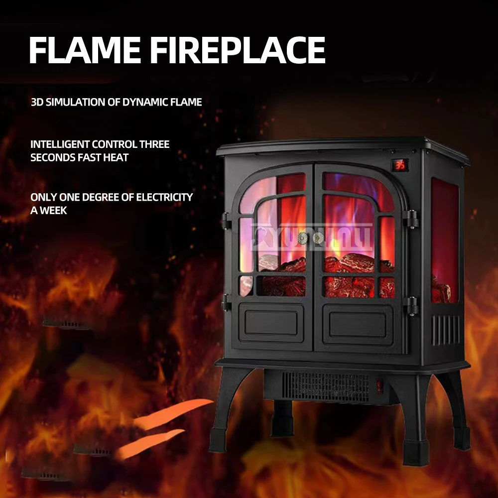 3D Simulation Three-sided Flame Electric Fireplace Fast Heat Heater Household Indoor Smokeless Electric Fireplace