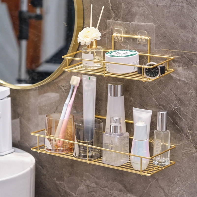 Hole-Free Wall-Mounted Mouthwash Cup Storage Rack, Light Luxury Black Gold Sanitary Bathroom Rack Bathroom Accessories