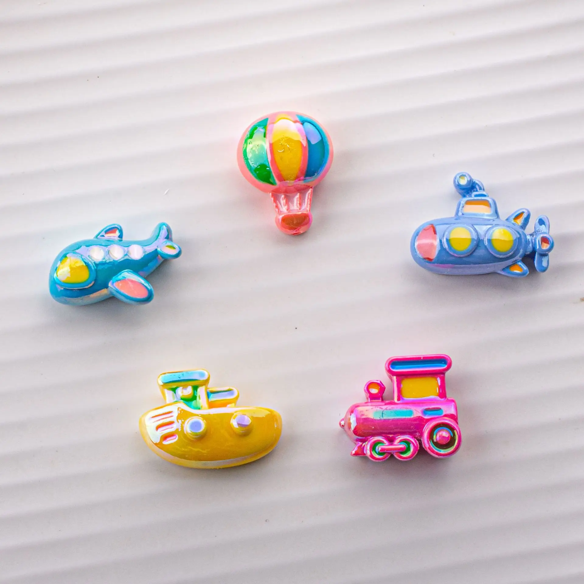 New AB Colors Cute Acrylic Boat Train Fire Balloon Air Plane Jewelry Beads Fit DIY Bracelet Necklace Earring Beading Decor 30pcs