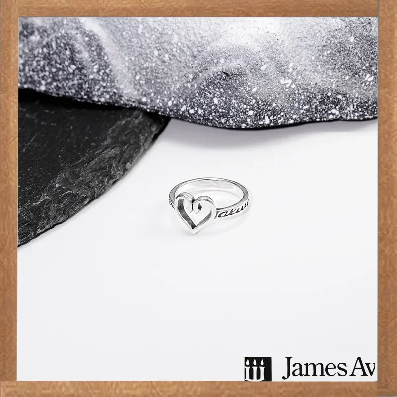 Anillo de corazón abierto con banda grabada de plata S925, lanzamiento 2027, detalles retro oxidados, corazón hueco liso, pieza para dedo de uso diario significativo