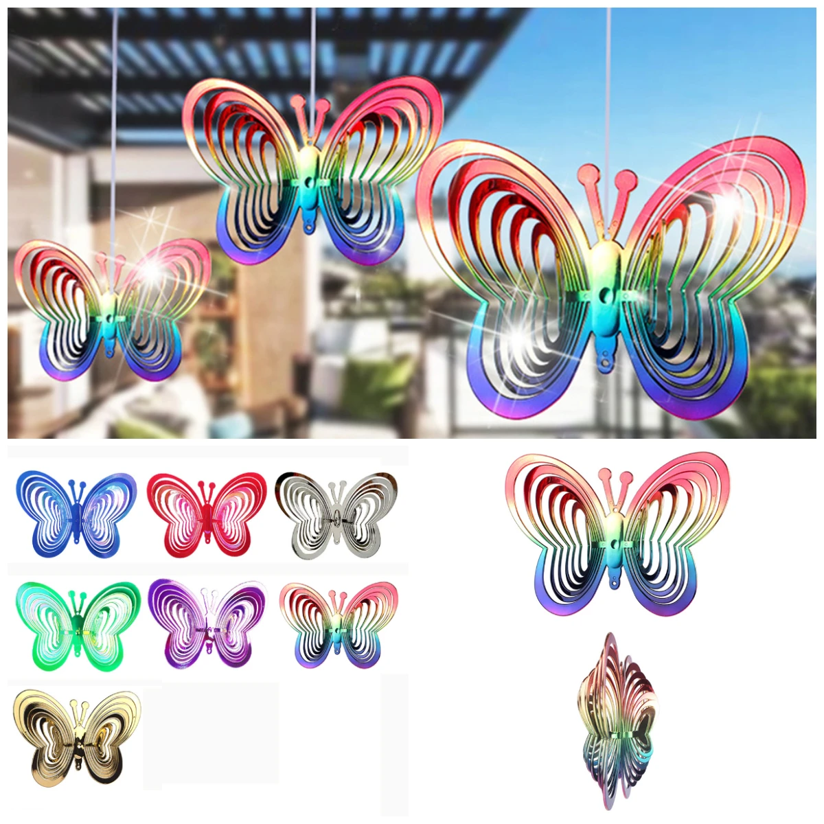 Butterfly Wind Catcher Love Rotating Wind Chime Butterfly Reflective Scarer Hanging Ornament Outdoor Garden Decoration