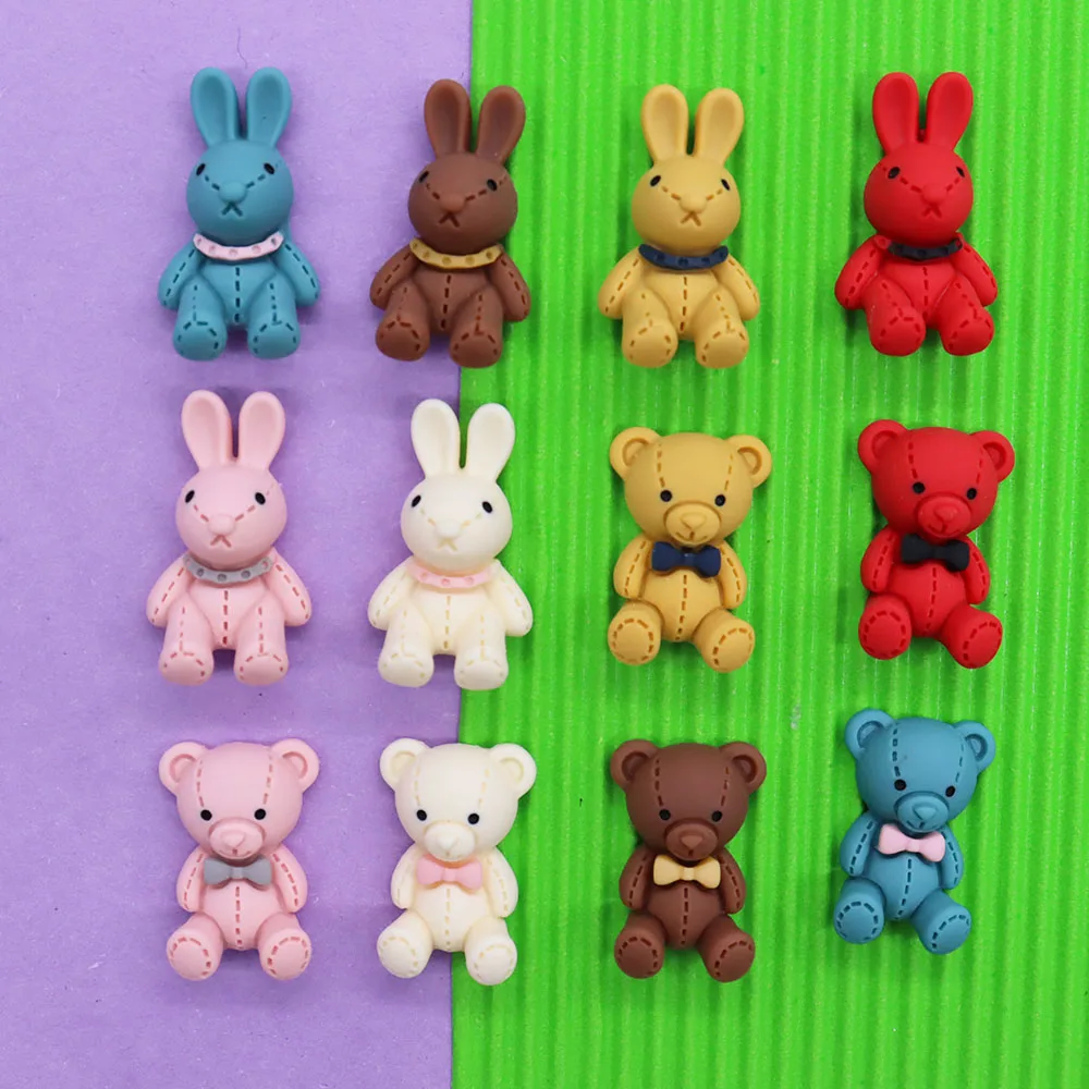 1-12PCS Kawaii Animal Cartoon Rabbit Bear Bow Resin Shoe Charms Accessories Children Adorable Decorations Girls Special Gift