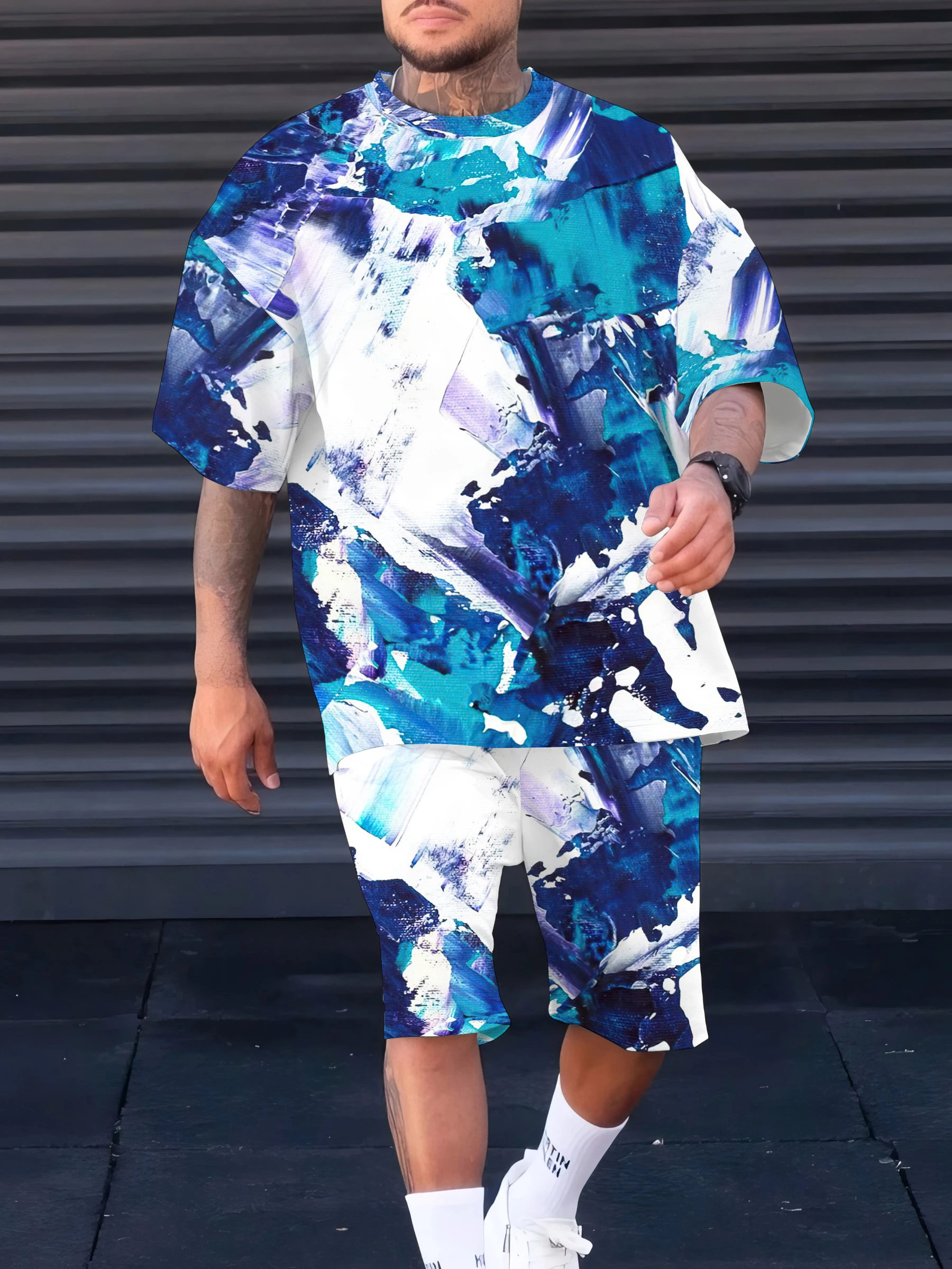 

2024 Summer Street men's suit Casual fashion graffiti trend print men's wear