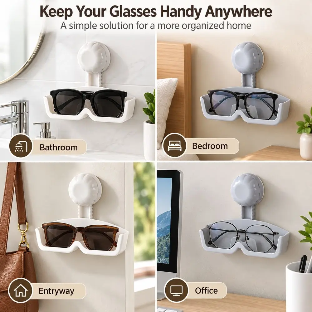 New Suction Cup Wall Glasses Holder Stable Wall Mounted Eyeglass Holder Removable Eyewear Organizer Bathroom Organizer