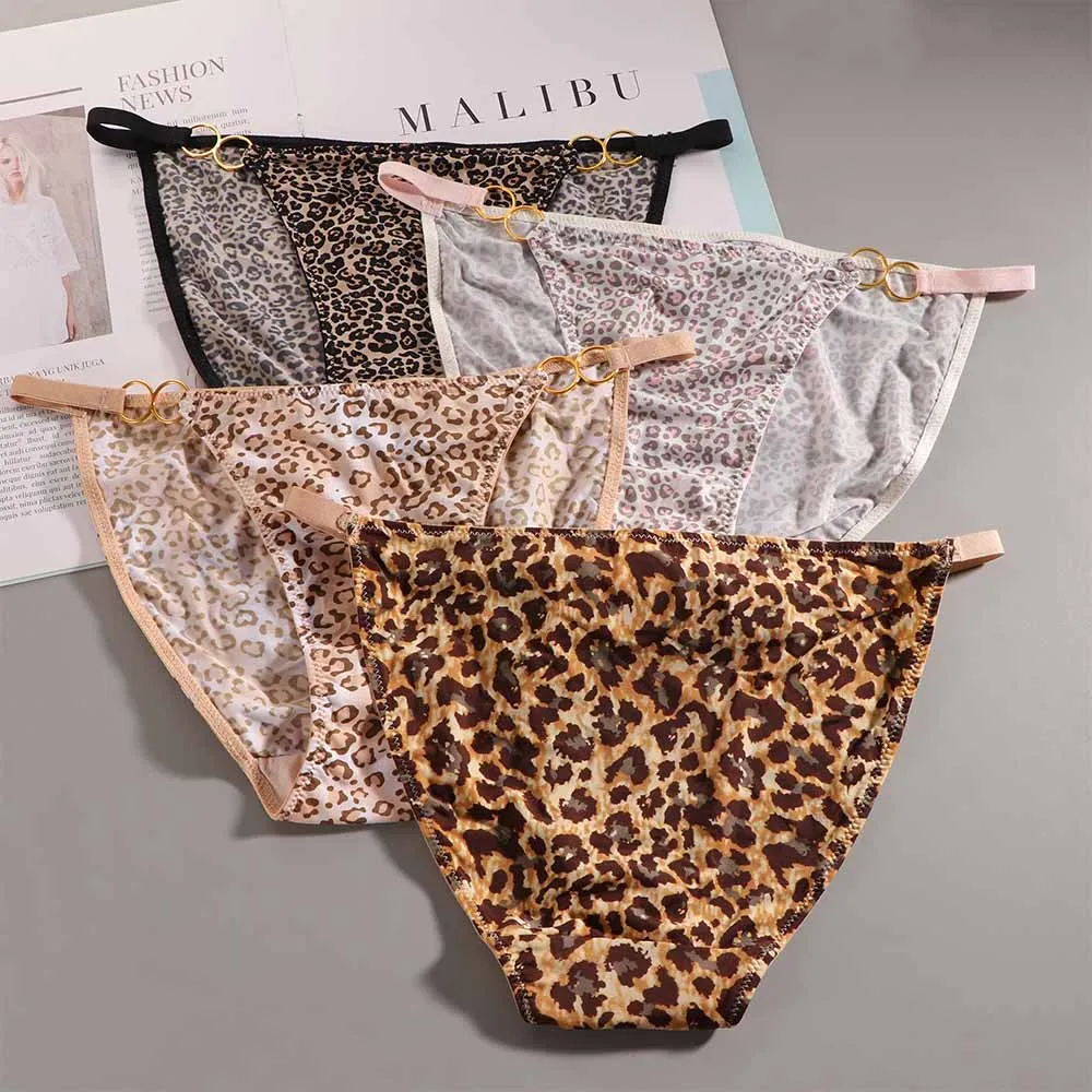 1Pc Wild Leopard Print Sexy Underwear Transparent Milk Silk Women Panties Hollow Out Triangle Briefs Seamless Lingerie Thong