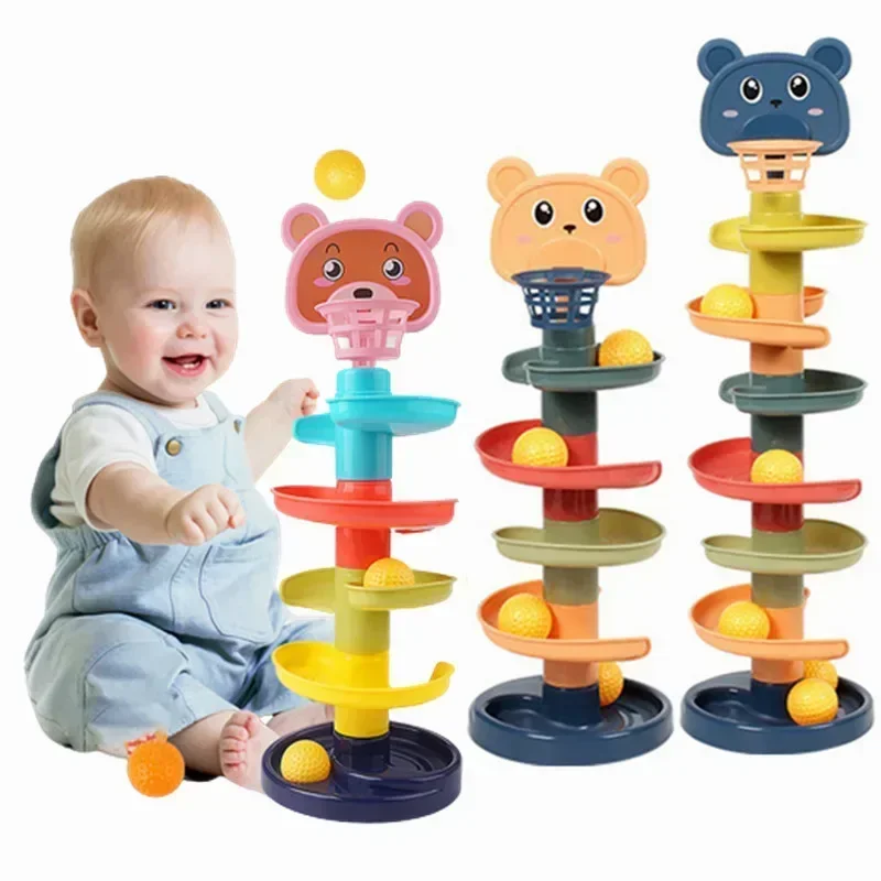 Baby Ball Drop and Rolling Ball Pile Tower Toys Giocattolo educativo precoce Giocattolo con pista rotante per bambini Giocattolo impilabile per