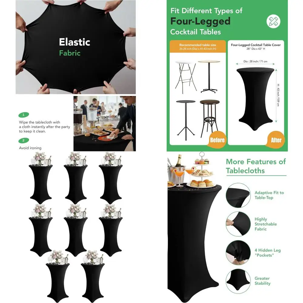 

Черные круглые скатерти для коктейльных столов, 28x43 дюйма, 8 штук в упаковке, многоразовые для вечеринок или свадебных мероприятий