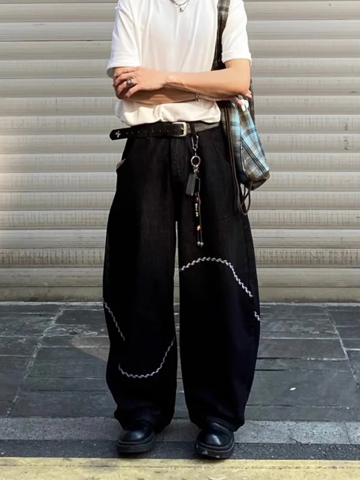 

Retro American Denim Embroidered Deconstructed Jeans Men's Trendy Loose Wide Leg Long Pants Casual Sle Youth Jeans