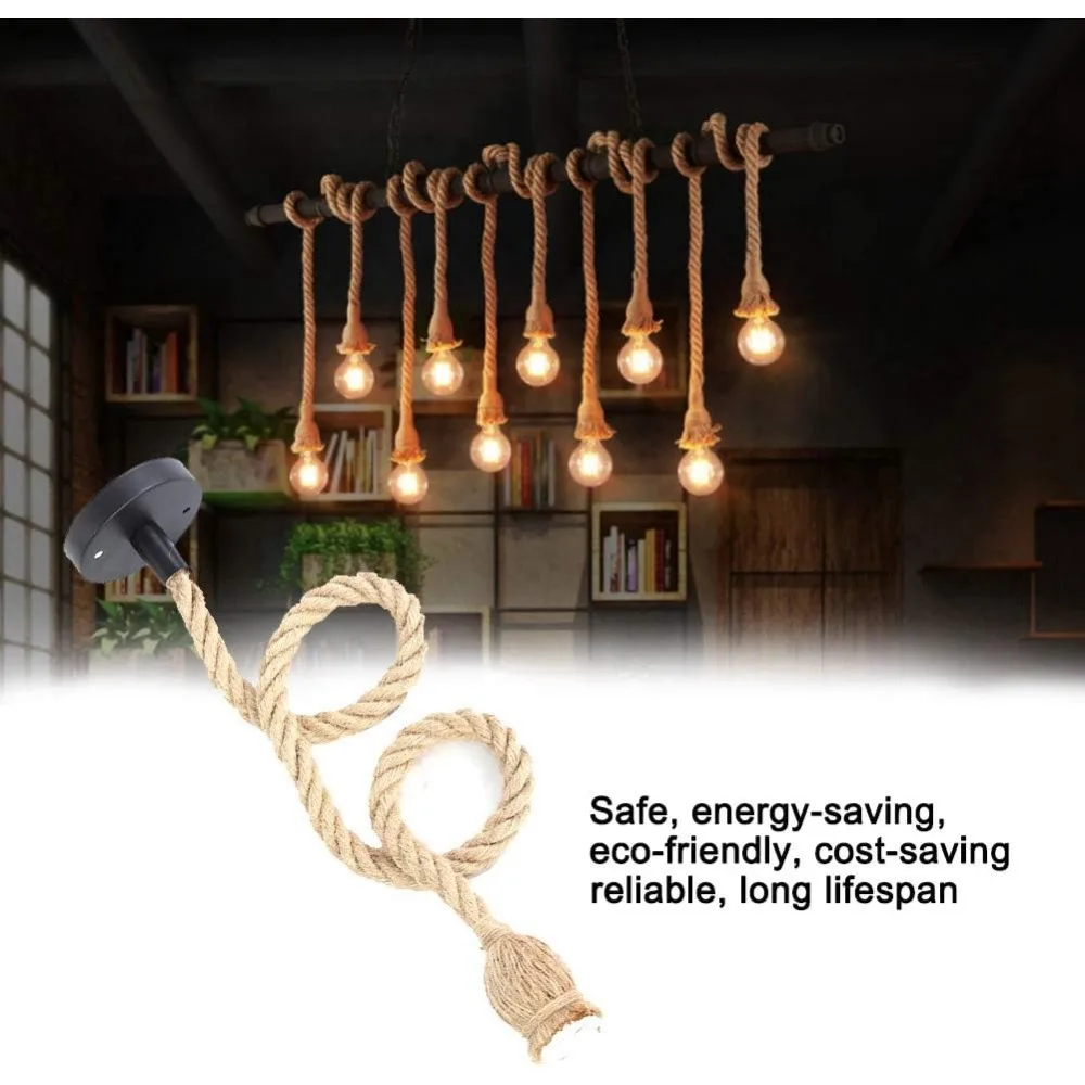 JOYINLED Vintage Hemp Rope Pendant Light E26 E27 Retro Hanging Lamp Fixture for Dining Room Restaurant Bar Industrial Decor