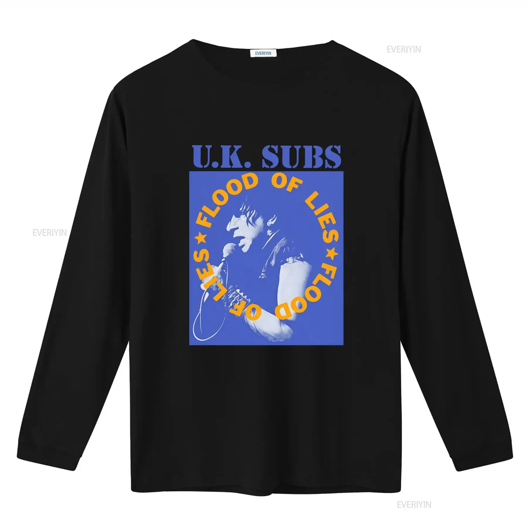 UK Subs Mens Punk Rock T Shirt 1977 Flood of Lies Charlie Harper Print Retro Style vintage Washed Top For Everyday Wear