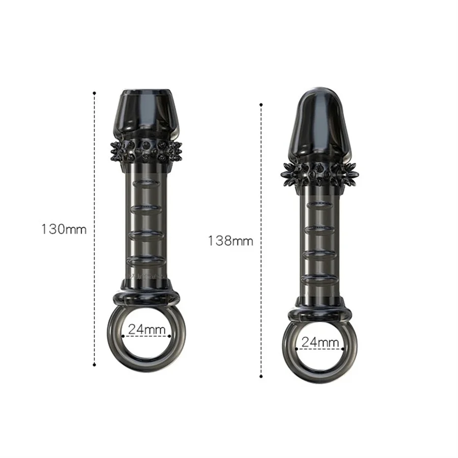 Silicone Reusable Penis Sleeve Penis Enlargement Extender Cock Sleeve Delay Ejaculation Cock Ring Adult Game Sex Toys For Men