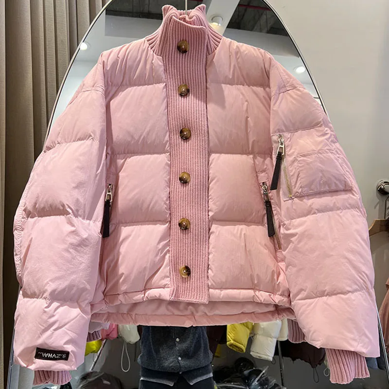 ขาตั้งอารมณ์ผู้หญิงเสื้อ 2025 ฤดูหนาวใหม่Thickeลงเสื้อแจ็คเก็ตถักSplicingเป็ดสีขาวลงผู้หญิงลงเสื้อแจ็คเก็ตH559
