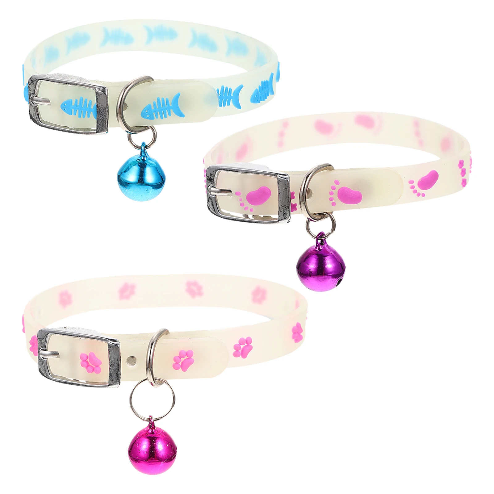 

3Pcs Fluorescent Pet Collars Puppy Silicone Night Collar Bell Decorative Small Dog Collar Cat Ornament Party Daily Use
