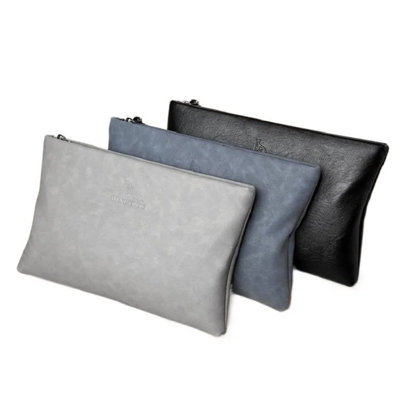 Men's Large Capacity Cowhide Leather Envelope Handbag Soft Business Casual Clutch Bags Multi Card Holders Wallet Moneybag