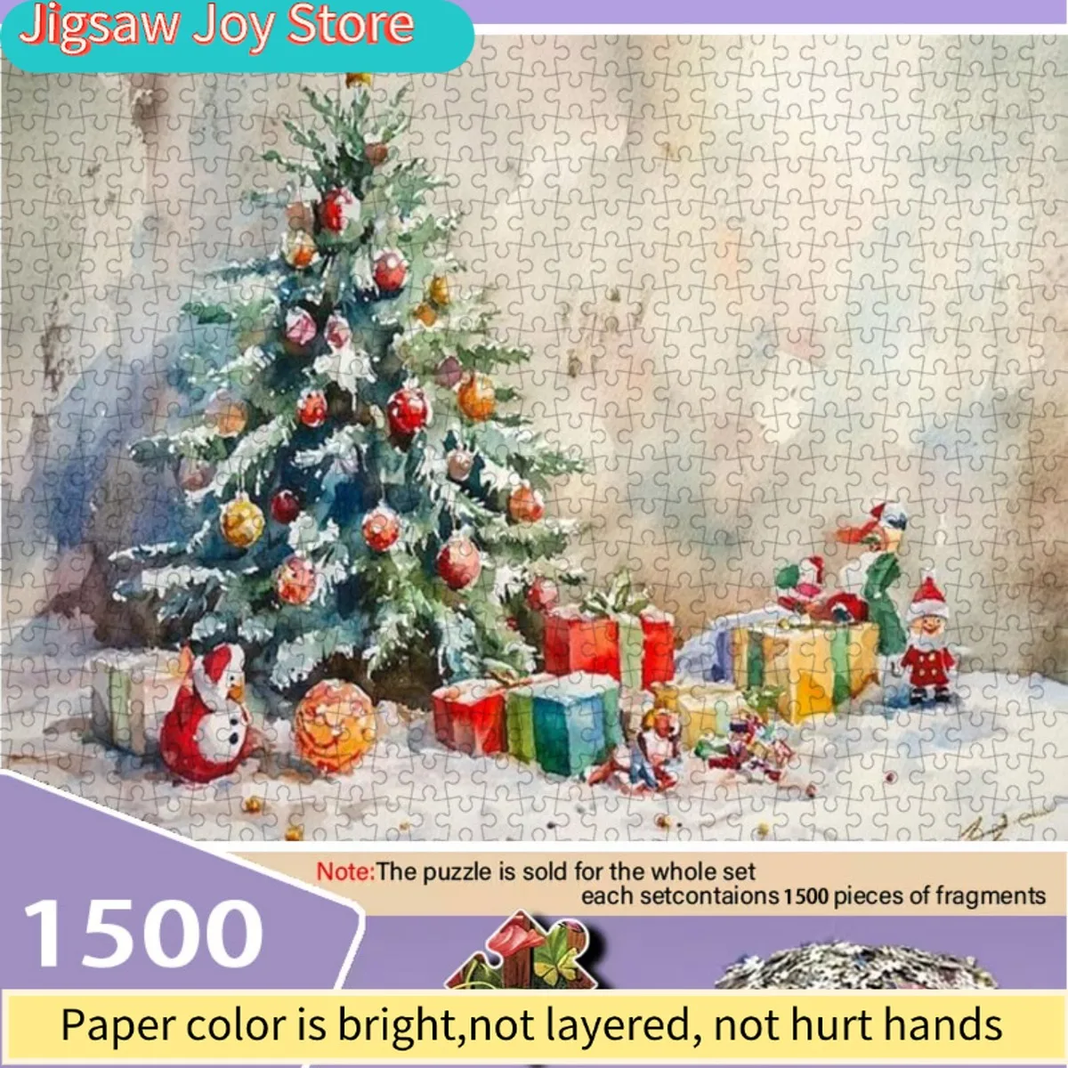 

Пазл для взрослых «Рождественская елка и снеговик» — книжка-раскраска в акварельном стиле для взрослых, портативная прямоугольная головоломка