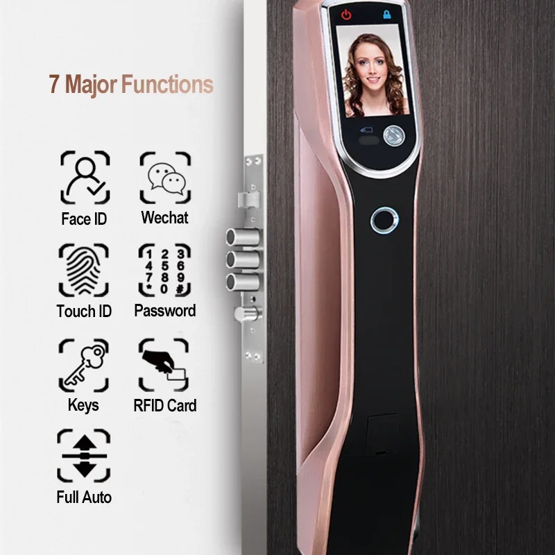 Smart Electronic Door Lock Face Recognition ID Fingerprint  RFID Card Touch Screen Keypad Password Remote Unlock