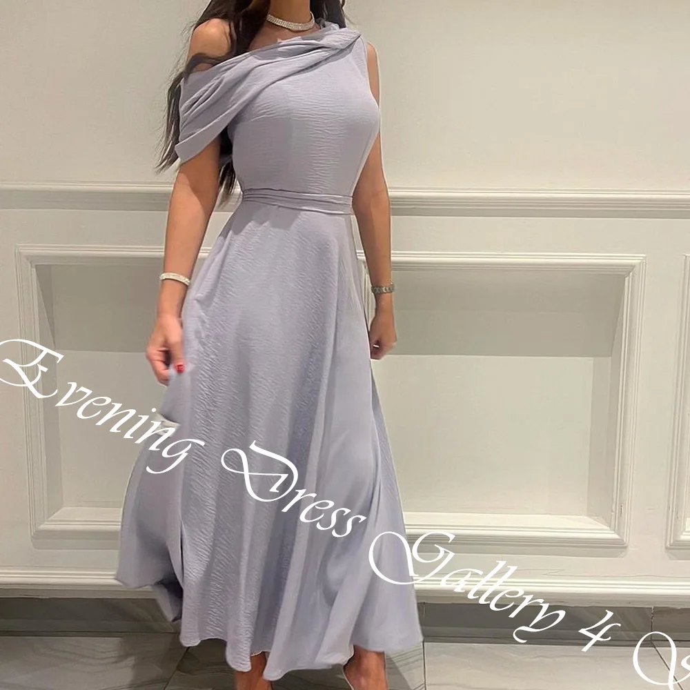 Customized Temperament Draped Boat Neck Ankle Length A-Line Evening Dress High Quality Chiffon Off The Shoulder платье вечернее