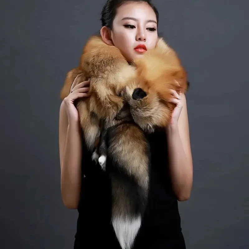 

Real Fox Fur Scarves Natural One-Piece Fox Fur Collar Warm Soft Real Fur Scarf Women Men Jackets Hood Shawl Luxury