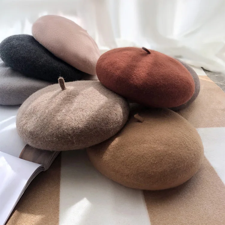 Women Wool Beret Hat Korean Style Autumn Winter Knit Soft Stretchable Slouchy Baker Boy Cap for Women Girls Fashion Casual