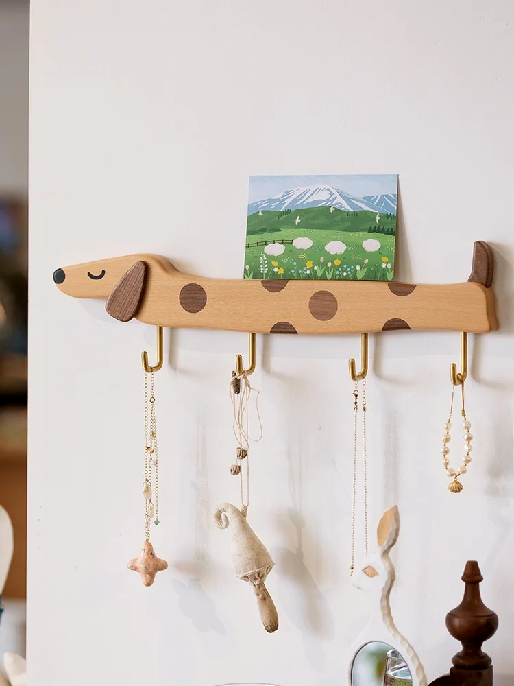 Wooden Sausage Dog Wall Hook Entrance Hall Decorative Coat Hook Cartoon Style Home Decoration Wall Mounted Coat Hook