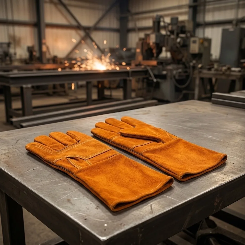 Men's Seamless Welding Gloves Cowhide Leather Heat Resistant Thickened Construction for Reliable Hand Protection on Sites