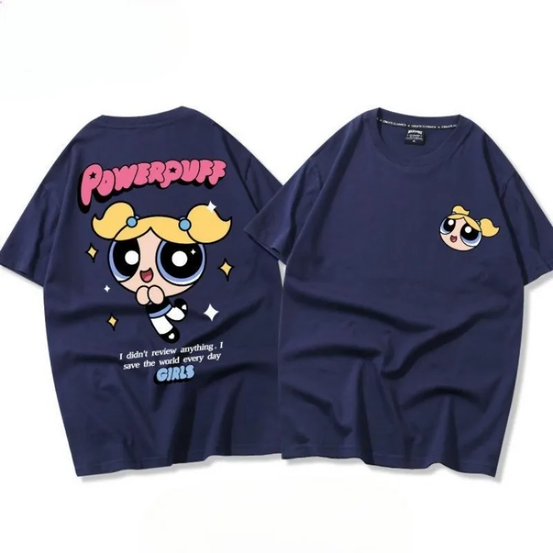 تي شيرت Powerpuff Girls Bubbles Buttercup Movie Periphery صيفي قصير الأكمام عالي القيمة للفتيات مريح وجيد التهوية
