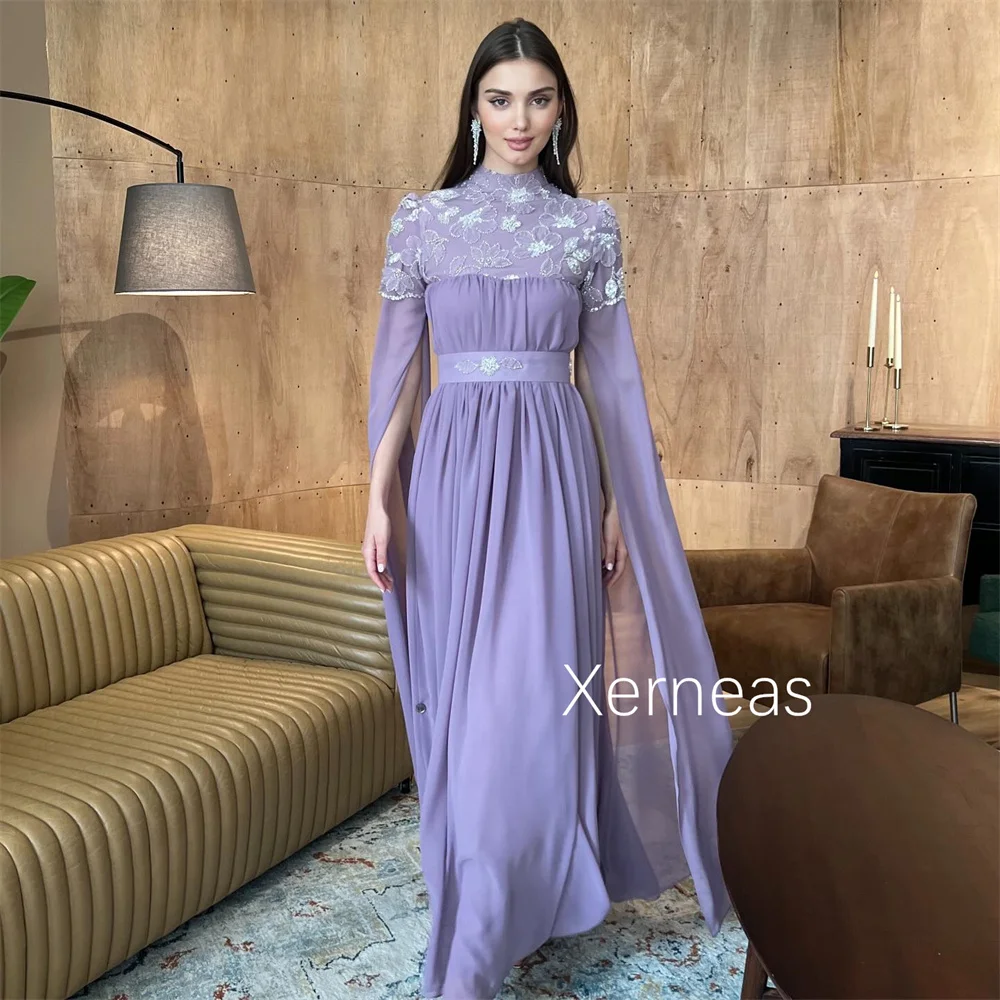 تخصيص الرسمي الشيفون الطية مطرزة وشاح ألف خط ذوي الياقات العالية فساتين طويلة مناسبة مخصصة مساء النمط الصيني